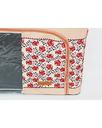 de Depozitare Pliabila, 66 L din Bumbac si In,Fereastra Frontala, 2 Usi de Acces cu Fermoar Bidirectional, Cadru Metalic, Suport Baza Stabil din Plastic, Motiv Traditional Model 7