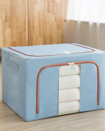 de depozitare pliabila, Cu fermoar, 100 L, Textil,Cadru Metalic, Suport Baza Stabil din Plastic, Bleu