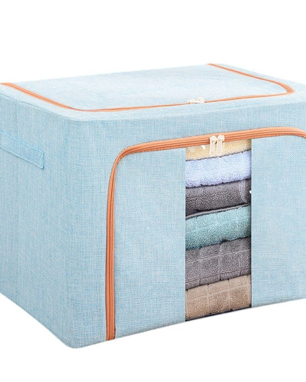 de depozitare pliabila, Cu fermoar, 100 L, Textil,Cadru Metalic, Suport Baza Stabil din Plastic, Bleu