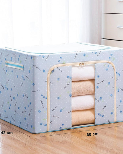 de Depozitare Pliabila, 66 L, din Tesatura Oxford,Fereastra Frontala, 2 Usi de Acces cu Fermoar Bidirectional, Cadru Metalic, Suport Baza Stabil din Plastic, Imprimeu Cirese