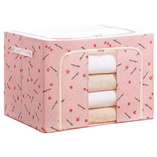 de Depozitare Pliabila, Cu Fermoar, 66 L, Textil,cu Fereastra, Cadru Metalic, Suport Baza Stabil din Plastic, Imprimeu Cirese