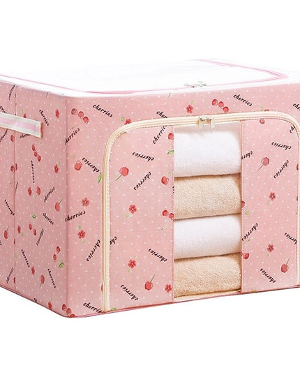 de Depozitare Pliabila, Cu Fermoar, 66 L, Textil,cu Fereastra, Cadru Metalic, Suport Baza Stabil din Plastic, Imprimeu Cirese