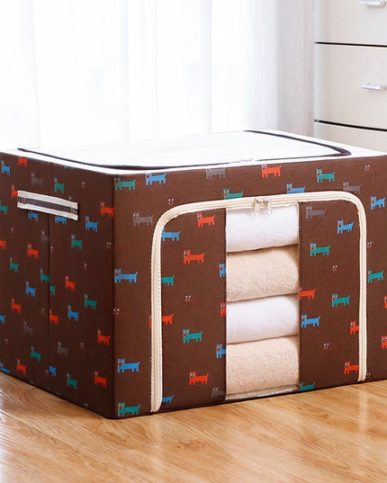 de Depozitare Pliabila, cu Fermoar, 100 L, Textil,O Fereastra, Cadru Metalic, Suport Baza Stabil din Plastic, Imprimeu Catelusi