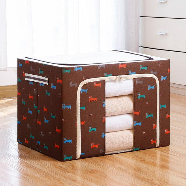 de Depozitare Pliabila, cu Fermoar, 100 L, Textil,O Fereastra, Cadru Metalic, Suport Baza Stabil din Plastic, Imprimeu Catelusi