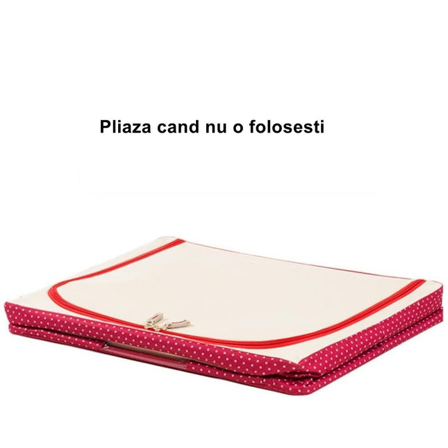 de Depozitare Pliabila, cu Fermoar, 100 L, Textil,O Fereastra, Cadru Metalic, Suport Baza Stabil din Plastic, imprimeu punctat