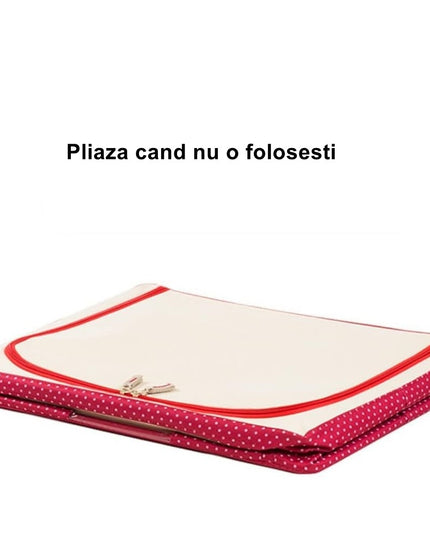 de Depozitare Pliabila, cu Fermoar, 100 L, Textil,O Fereastra, Cadru Metalic, Suport Baza Stabil din Plastic, imprimeu punctat