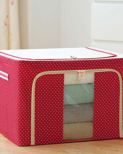 de Depozitare Pliabila, cu Fermoar, 100 L, Textil,O Fereastra, Cadru Metalic, Suport Baza Stabil din Plastic, imprimeu punctat