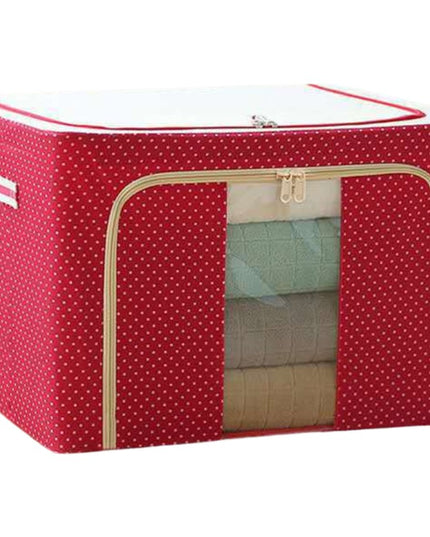 de Depozitare Pliabila, cu Fermoar, 100 L, Textil,O Fereastra, Cadru Metalic, Suport Baza Stabil din Plastic, imprimeu punctat