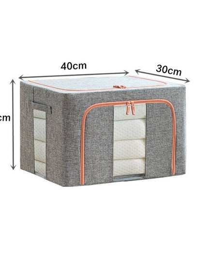 de Depozitare Pliabila, 66 L, din Bumbac si In,2 Ferestre, Frontala si Laterala, 2 Usi de Acces cu Fermoar Bidirectional, Cadru Metalic, Suport Baza Stabil din Plastic