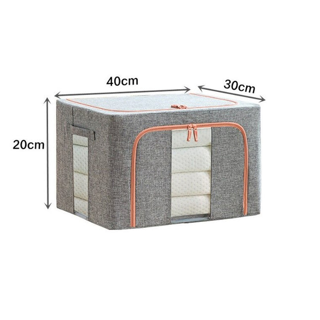 de Depozitare Pliabila, 66 L, din Bumbac si In,2 Ferestre, Frontala si Laterala, 2 Usi de Acces cu Fermoar Bidirectional, Cadru Metalic, Suport Baza Stabil din Plastic