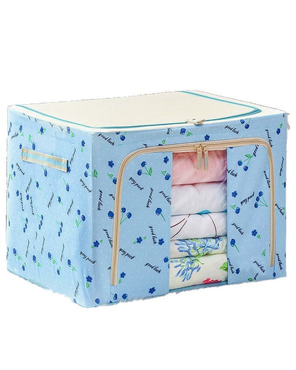 Cutie de Depozitare Pliabila, 24 L, Panza Oxford, 40x30x20 cm, Fereastra Frontala, 2 Usi de Acces cu Fermoar Bidirectional, Cadru Metalic, Suport Baza Stabil din Plastic, Imprimeu Cirese