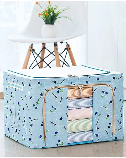Cutie de Depozitare Pliabila, 24 L, Panza Oxford, 40x30x20 cm, Fereastra Frontala, 2 Usi de Acces cu Fermoar Bidirectional, Cadru Metalic, Suport Baza Stabil din Plastic, Imprimeu Cirese