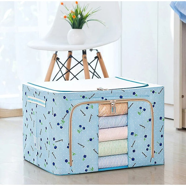 Cutie de Depozitare Pliabila, 24 L, Panza Oxford, 40x30x20 cm, Fereastra Frontala, 2 Usi de Acces cu Fermoar Bidirectional, Cadru Metalic, Suport Baza Stabil din Plastic, Imprimeu Cirese