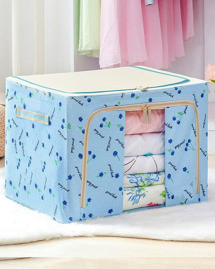 Cutie de Depozitare Pliabila, 24 L, Panza Oxford, 40x30x20 cm, Fereastra Frontala, 2 Usi de Acces cu Fermoar Bidirectional, Cadru Metalic, Suport Baza Stabil din Plastic, Imprimeu Cirese