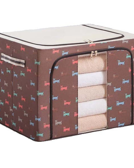 de Depozitare Pliabila, 24 L, Panza Oxford,Fereastra Frontala, 2 Usi de Acces cu Fermoar Bidirectional, Cadru Metalic, Suport Baza Stabil din Plastic, Imprimeu Catelus