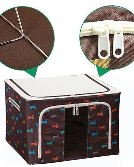 de Depozitare Pliabila, 24 L, Panza Oxford,Fereastra Frontala, 2 Usi de Acces cu Fermoar Bidirectional, Cadru Metalic, Suport Baza Stabil din Plastic, Imprimeu Catelus