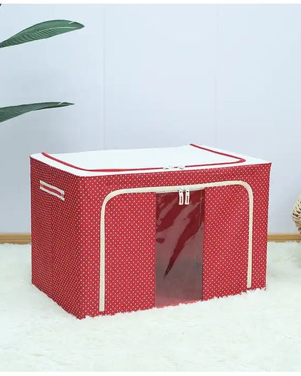 de Depozitare Pliabila, 24 L, Panza Oxford,Fereastra Frontala, 2 Usi de Acces cu Fermoar Bidirectional, Cadru Metalic, Suport Baza Stabil din Plastic, Imprimeu Buline