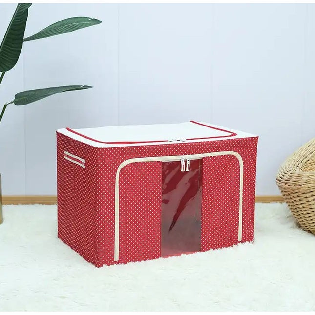 de Depozitare Pliabila, 24 L, Panza Oxford,Fereastra Frontala, 2 Usi de Acces cu Fermoar Bidirectional, Cadru Metalic, Suport Baza Stabil din Plastic, Imprimeu Buline