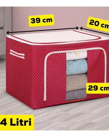 de Depozitare Pliabila, 24 L, Panza Oxford,Fereastra Frontala, 2 Usi de Acces cu Fermoar Bidirectional, Cadru Metalic, Suport Baza Stabil din Plastic, Imprimeu Buline