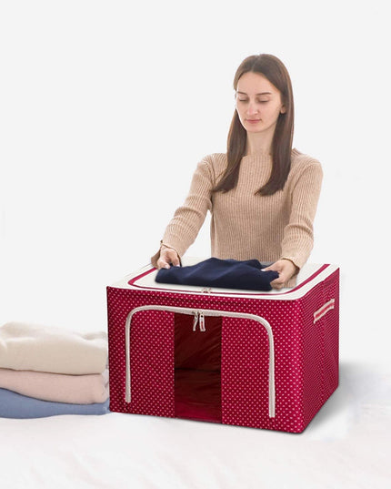 de Depozitare Pliabila, 24 L, Panza Oxford,Fereastra Frontala, 2 Usi de Acces cu Fermoar Bidirectional, Cadru Metalic, Suport Baza Stabil din Plastic, Imprimeu Buline