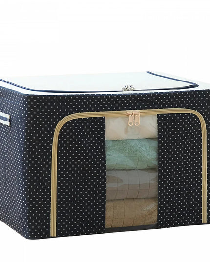 de Depozitare Pliabila, Cu Fermoar, 66 L, Textil,Cadru Metalic, Suport Baza Stabil din Plastic, Imprimeu Buline