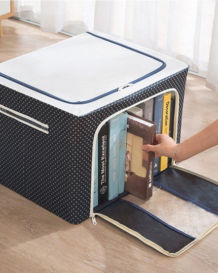 de Depozitare Pliabila, Cu Fermoar, 66 L, Textil,Cadru Metalic, Suport Baza Stabil din Plastic, Imprimeu Buline