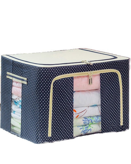 de Depozitare Pliabila, 66 L, din Panza Oxford,2 Ferestre, Frontala si Laterala, 2 Usi de Acces cu Fermoar Bidirectional, Cadru Metalic, Suport Baza Stabil din Plastic, Imprimeu Buline