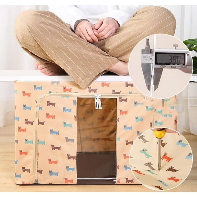 de Depozitare Pliabila, 24 L, Panza Oxford,Fereastra Frontala, 2 Usi de Acces cu Fermoar Bidirectional, Cadru Metalic, Suport Baza Stabil din Plastic, Imprimeu Catelus