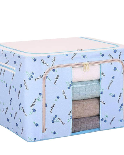 de Depozitare Pliabila, Cu Fermoar, 66 L, Textil,cu 2 Ferestre, Cadru Metalic, Suport Baza Stabil din Plastic, Imprimeu Cirese