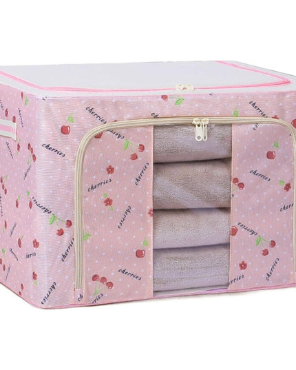 de Depozitare Pliabila, Cu Fermoar, 66 L, Textil,cu Fereastra, Cadru Metalic, Suport Baza Stabil din Plastic, Imprimeu Cirese