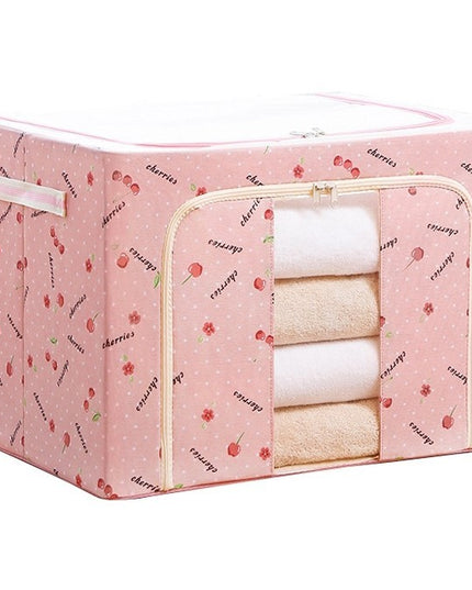 de Depozitare Pliabila, Cu Fermoar, 66 L, Textil,cu Fereastra, Cadru Metalic, Suport Baza Stabil din Plastic, Imprimeu Cirese