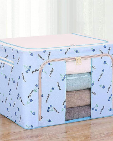 de Depozitare Pliabila, Cu Fermoar, 66 L, Textil,cu 2 Ferestre, Cadru Metalic, Suport Baza Stabil din Plastic, Imprimeu Cirese