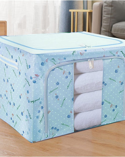 de Depozitare Pliabila, Cu Fermoar, 66 L, Textil,cu 2 Ferestre, Cadru Metalic, Suport Baza Stabil din Plastic, Imprimeu Cirese