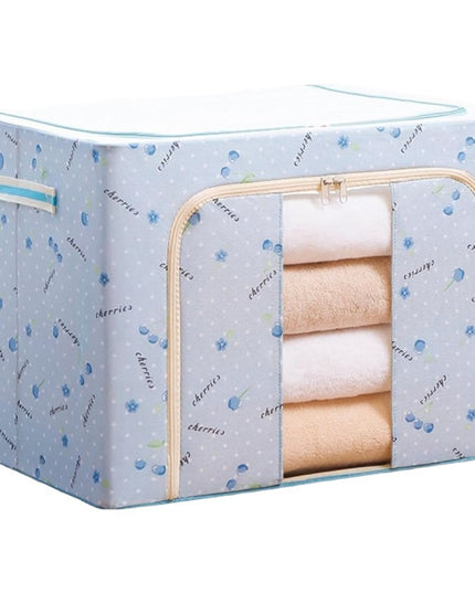 de Depozitare Pliabila, Cu Fermoar, 66 L, Textil,cu 2 Ferestre, Cadru Metalic, Suport Baza Stabil din Plastic, Imprimeu Cirese