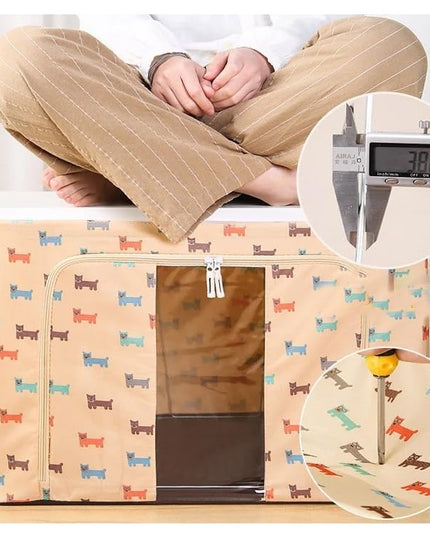 de Depozitare Pliabila, 24 L, Panza Oxford,Fereastra Frontala, 2 Usi de Acces cu Fermoar Bidirectional, Cadru Metalic, Suport Baza Stabil din Plastic, Imprimeu Catelus