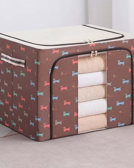 de Depozitare Pliabila, 66 L, din Tesatura Oxford,Fereastra Frontala, 2 Usi de Acces cu Fermoar Bidirectional, Cadru Metalic, Suport Baza Stabil din Plastic, Imprimeu Catelusi