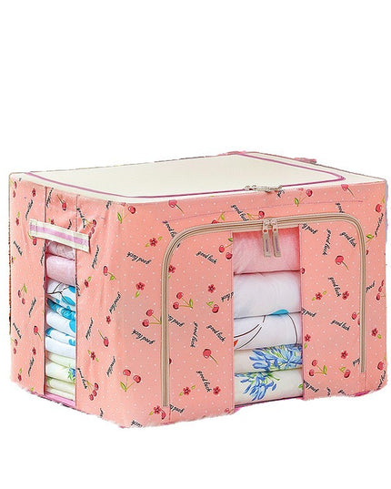 de Depozitare Pliabila, 66 L, din Tesatura Oxford,2 Ferestre, Frontala si Laterala, 2 Usi de Acces cu Fermoar Bidirectional, Cadru Metalic, Suport Baza Stabil din Plastic, Imprimeu Cirese