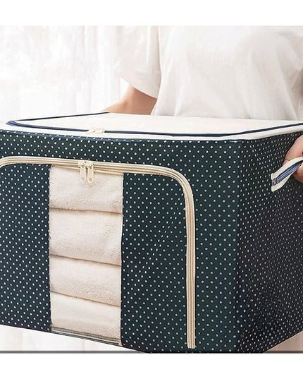 de Depozitare Pliabila, Cu Fermoar, 66 L, Textil,Cadru Metalic, Suport Baza Stabil din Plastic, Imprimeu Buline