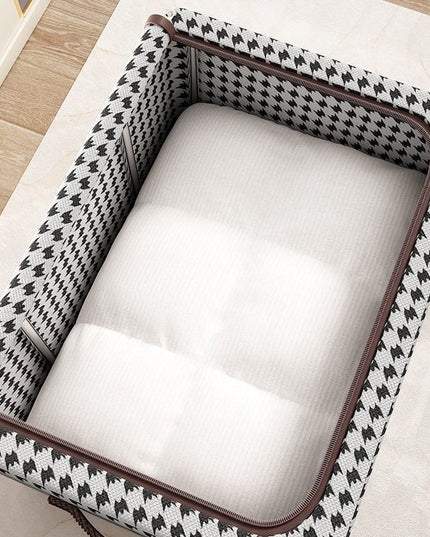 de Depozitare Pliabila, Cu fermoar Bidirectional, 24 L, Textil,Cadru Metalic, o Fereastra, Suport Baza Stabil din Plastic, Design Zebra