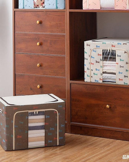 de Depozitare Pliabila, 24 L, Panza Oxford,Fereastra Frontala, 2 Usi de Acces cu Fermoar Bidirectional, Cadru Metalic, Suport Baza Stabil din Plastic, Imprimeu Catelus