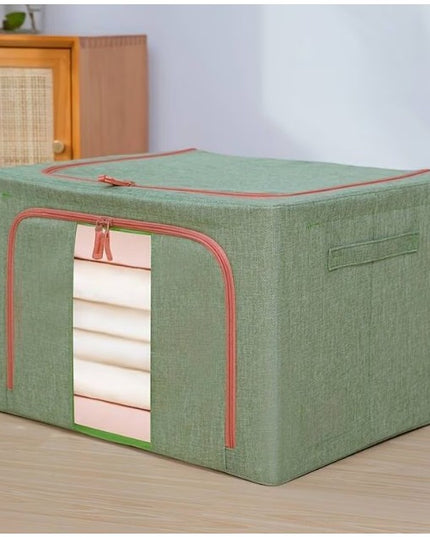 de Depozitare Pliabila, Cu fermoar Bidirectional, 66 L, Textil,Cadru Metalic, o Fereastra, Suport Baza Stabil din Plastic