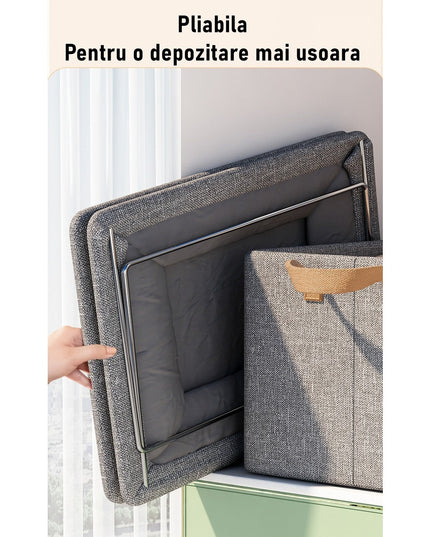 de depozitare tip cos, textil, pliabila,cadru metalic, cu manere