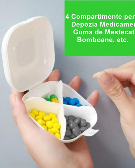 Depozitare Medicamente, 4 Compartimente, Inchidere Etans, Portabila, Patrat