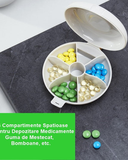 Depozitare Medicamente, 6 Compartimente, Inchidere Etans, Portabila, Rotund