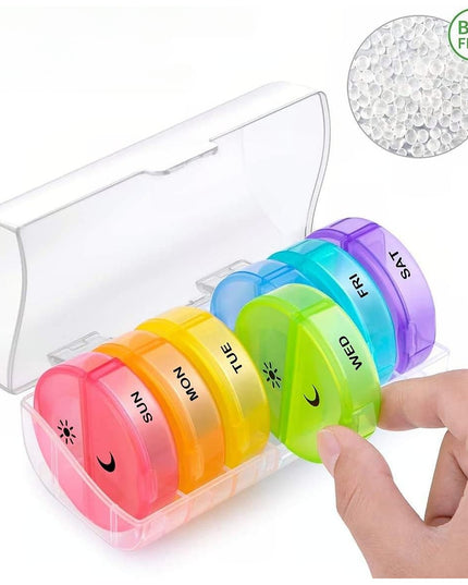 Cutie Depozitare Medicamente, 7 Zile, 14 Compartimente, Cutie Suport, Recipiente Detasabile, Portabila,17.5x11x9.5 cm