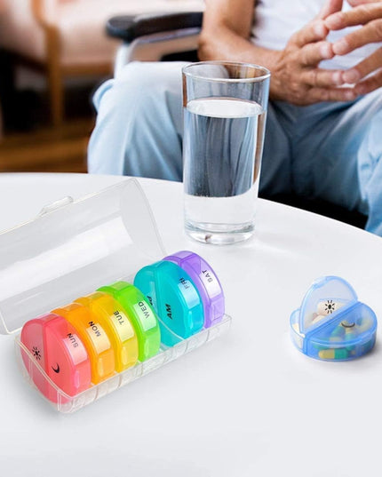 Cutie Depozitare Medicamente, 7 Zile, 14 Compartimente, Cutie Suport, Recipiente Detasabile, Portabila,17.5x11x9.5 cm