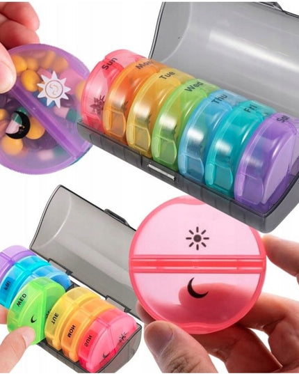 Depozitare Medicamente, 7 Zile, 14 Compartimente, Suport, Recipiente Detasabile, Portabila, Recipiente Colorate, Suport