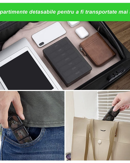 Depozitare Medicamente, 7 Zile, 21 Compartimente, Suport, Recipiente Detasabile, Portabila