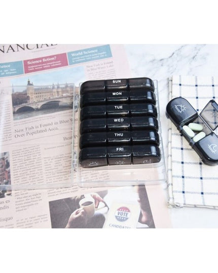 Depozitare Medicamente, 7 Zile, 21 Compartimente, Suport, Recipiente Detasabile, Portabila, Compartimente Negre, Transparenta