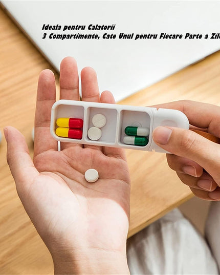 Depozitare Medicamente, Portabila, 3 Compartimente, Tip Breloc, Plastic, Glisanta